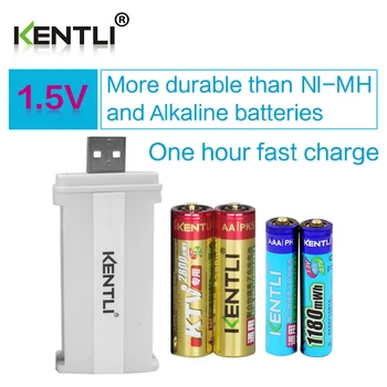 KENTLI 4шт литий-полимерные батареи 1,5 В AA AAA + 2 слота смарт-зарядное устройство Прямые продажи с фабрики Гарантия качества