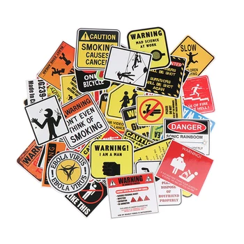 50 шт. Предупреждающие наклейки Знаки, запрещающие опасность Напоминание Водонепроницаемая наклейка на ноутбук, мотоцикл, багаж, Сноуборд, автомобиль