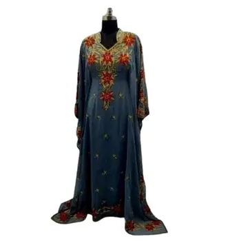 Темно-синее платье Kurtas с V-образным вырезом, традиционный народный кафтан из Дубая, марокканский кафтан, арабская праздничная одежда