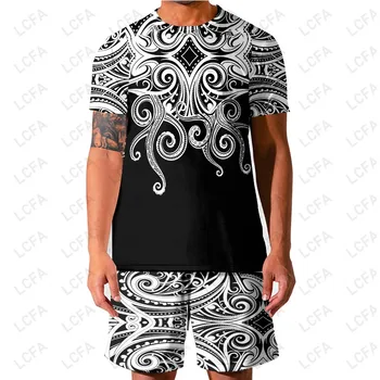 Комплект из французской полинезийской футболки и шорт, летняя спортивная одежда с 3D-принтом, повседневный костюм с коротким рукавом 6XL 2023