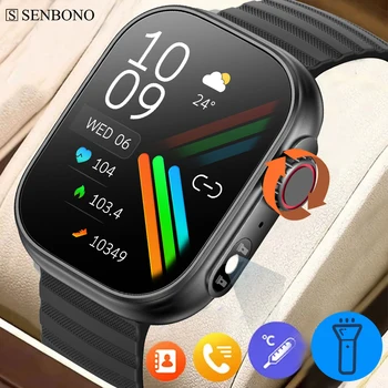Смарт-часы SENBONO Bluetooth Call 100 + Спортивных Режимов Часы с 2,01 Дюймовым Пользовательским Циферблатом Фонарик Температура тела Умные Часы для Мужчин