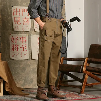 Японский повседневный комбинезон, мужские молодежные эластичные подтяжки, комбинезон цвета Хаки, Свободные прямые брюки, винтажные джентльменские брюки для отдыха