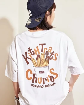 23SS Высококачественная Новая футболка Kith Treats с картофелем фри, Мужская женская коробка с логотипом, карман, футболка с коротким рукавом, топы