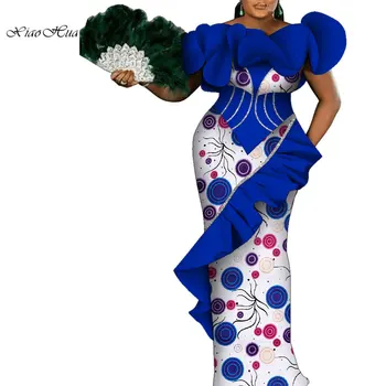 Женские платья в африканском стиле Анкара, платья без рукавов с цветочным вырезом, вечерние Свадебные Длинные женские платья Дашики, сшитые на заказ Wy9785