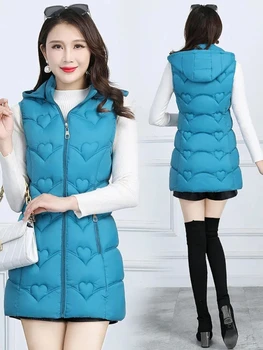 Корейские женские Зимние Пуховые хлопчатобумажные жилеты, куртки, 2023, Новая куртка без рукавов, модный жилет Parker с капюшоном, пальто, женский жилет