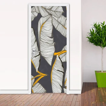 3D DIY Украшение дома, Наклейка на обои для дверей, Листья Тропического бамбука, Водонепроницаемые ПВХ самоклеящиеся наклейки на дверь, настенная наклейка