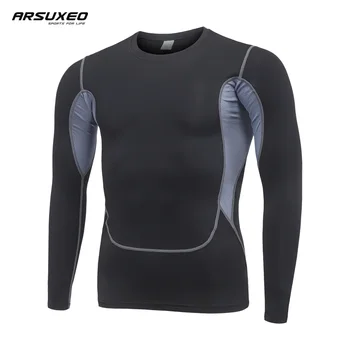 Компрессионная футболка ARSUXEO, мужская спортивная футболка первого слоя для бега, быстросохнущая футболка для бодибилдинга, тренировочный топ с длинным рукавом