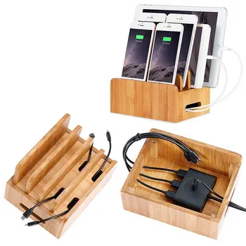 Бамбуковый держатель для телефонов, Подставка для телефонных шнуров, Зарядная станция, Доки, Органайзер для смартфонов и планшетов, USB зарядное устройство