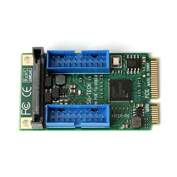 Адаптер Mini PCI-E к USB 3.0 Riser Card MINI PCI Express к двойной 19/20pin USB3.0 Карта расширения 15pin SATA Power для настольных ПК