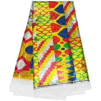 Новейшая африканская кружевная ткань с вышивкой пайетками, 5 Ярдов французского тюлевого кружева, Нигерийский женский стиль, вечерние швейные материалы