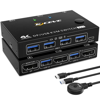 USB 3.0 KVM-коммутатор HD-MI 3440x1440 при 144 Гц, 3840x2160 при 60 Гц 2 в 1 мониторе для совместного использования 4 устройств USB 3.0 с элементами управления