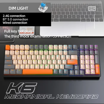 Игровая Механическая клавиатура K6, 100 Клавиш с горячей Заменой, RGB Подсветка, Геймерская Клавиатура, 3 Режима Type-C, Проводная Беспроводная клавиатура 2.4G Bluetooth