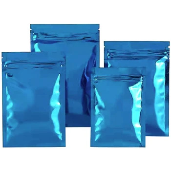 1000 шт./лот, синяя глянцевая сумка из алюминиевой фольги, застежка-молния, Разрывная Насечка, Удобные Многоразовые пакеты для хранения пищевых закусок, конфет, фасоли