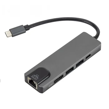 Док-станция для планшета USB C 5 В 1, док-станция Type C для RJ45, USB 3.0 PD, быстрое зарядное устройство, адаптер-концентратор, док-станция