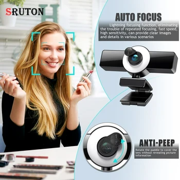 Компьютерная периферия SRUTON, веб-камера 4K 8K с микрофоном, светодиодная заполняющая подсветка, Мини-камера для конференций, потоковое видео, портативный ПК