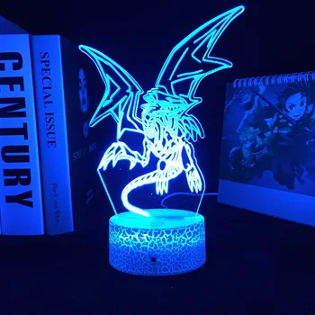 Аниме Пульт Дистанционного Управления 3D Light Yu Gi Oh Голубоглазый Белый Дракон для Украшения Детской Спальни Ночник Манга Подарок Светодиодная Настольная Лампа
