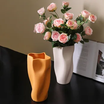 Керамическая ваза Morandi с нордическим рисунком водной волны, цветочная композиция, гостиная, обеденный стол, украшение дома