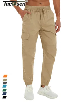 Зимние хлопковые брюки-карго TACVASEN, впитывающие влагу, Мужские рабочие брюки с множеством карманов, Повседневные Длинные походные брюки с эластичной талией