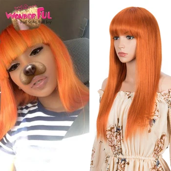 Замечательные Парики из человеческих волос Оранжевые Парики из прямых волос с челкой для женщин, цветные бразильские волосы, натуральный парик-Боб для Косплея