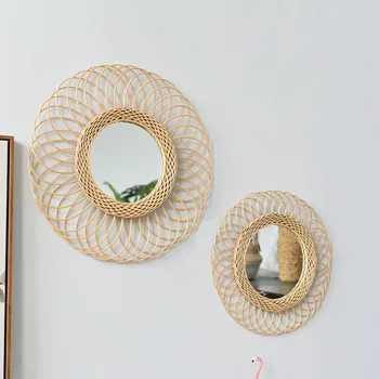 Круглое зеркало в стиле бохо, художественный декор для квартиры, гостиной, Подвесное настенное зеркало