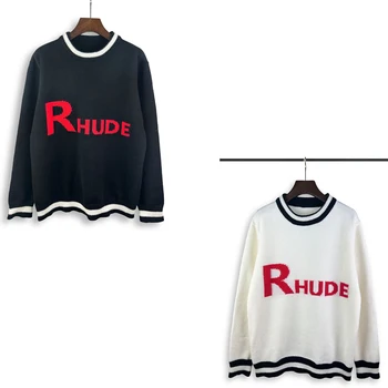 Стильный и удобный жаккардовый свитер с надписью Rhude Для мужчин и женщин 1: 1, Повседневные толстовки лучшего качества Оверсайз