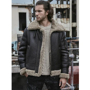 2019 Новая Мужская куртка из овчины B3, Короткая Мотоциклетная Кожаная куртка, Зимняя мужская Шуба