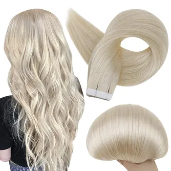Полная Блестящая лента Для наращивания волос Человеческие Волосы 60 Платиновая Блондинка Лента Для наращивания Волос Настоящие Волосы Бесшовное Наращивание Утка Кожи