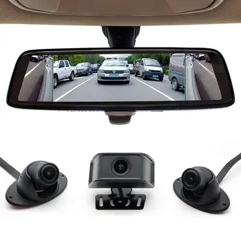 1080P Dash Cam 10-Дюймовая Потоковая Мультимедийная Автомобильная Видеокамера DVR Для вождения, Зеркало заднего вида, Водонепроницаемая Передняя камера Ночного Видения 4camera
