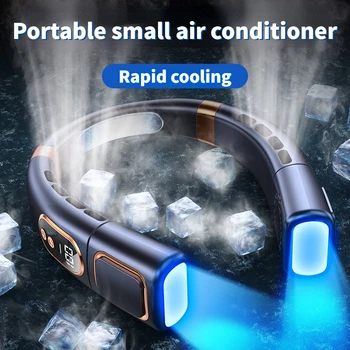 Портативный вентилятор без лопастей с шейным ободком, 5 скоростей USB, перезаряжаемый цифровой дисплей, вентиляторы для наружного охлаждения, атмосферный свет