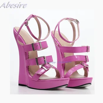Abesire/ Новые женские Босоножки; Однотонные Золотисто-розовые туфли-лодочки на танкетке с пряжкой на высоком Каблуке; Летняя Женская обувь; Модные туфли на шпильке; zapatos mujer