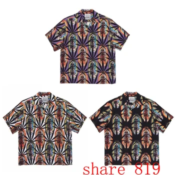 Короткая рубашка WACKO MARIA 2023 Лето С Коротким рукавом Мужчины Женщины Высококачественная Гавайская Пляжная рубашка с этикеткой