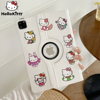 Белый Чехол Для Ipad Sanrio С наклейками Hello Kitty Apple iPad 10,2 Дюйма Вращающийся Pro11 9 10 Поколения Mini6 Air 5 4 Кожаный Чехол