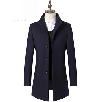 Шерстяное пальто мужская утолщенная тонкая ветровка средней длины корейское мужское осенне-зимнее пальто