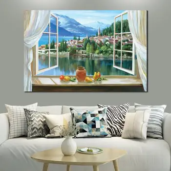 Пейзаж на холсте Картина маслом ручной работы Современный Декор стен Озеро Цветов Красивый Морской пейзаж Для гостиной Ванной комнаты