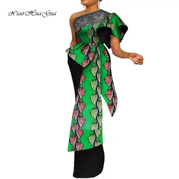Элегантные африканские платья для женщин, длинное вечернее платье на одно плечо с высокой талией для свадебной вечеринки, платье с принтом в африканском стиле, WY8985