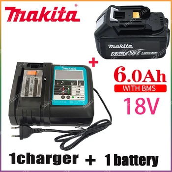 Makita-100% Оригинальная Аккумуляторная батарея для Электроинструмента, Сменная Светодиодная литий-ионная, 6,0 Ач 18 В LXT BL1860B BL1860BL1850
