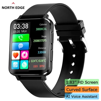 NORTH EDGE 1.83 HD Изогнутый экран Смарт-часы Bluetooth Звонки умные часы Мужчины женщины Кислород в крови/Сахар/ Давление Пользовательский циферблат