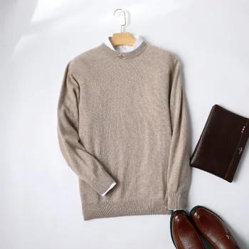 Однотонный свитер с круглым вырезом, 100% кашемировая мужская дышащая блузка, осенне-зимний пуловер, морозостойкая одежда