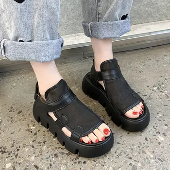 Летние Новые модные сандалии Matsuke, женские римские сандалии с дышащей сеткой на толстой подошве, плоская подошва