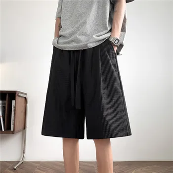 Однотонные Свободные мужские шорты, Летние повседневные брюки в стиле кэжуал, состоящие из пяти частей, Джорты, Модные спортивные шорты, прямые брюки на завязках