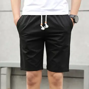 Модные мужские шорты Летние, со средней талией, с тонкой резинкой на талии, Брюки длиной до колен, Короткие брюки с карманами на шнурках