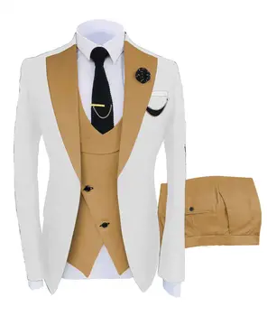 Мужское пальто, деловой формальный приталенный костюм, комплект, жилет для вечеринки, брюки, свадебный блейзер, 3 шт.