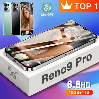 Глобальная версия Reno9 Pro Смартфон 6,8 дюймов HD Полноэкранные мобильные Телефоны Фирменная Новинка 5G Android 16 ГБ + 1 ТБ Две SIM-карты Сотовый Телефон