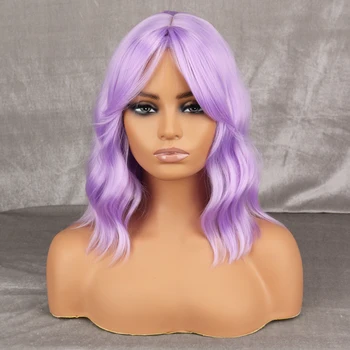 WERD Фиолетовый Волнистый Синтетический Термостойкий парик Для женщин С челкой Черный Розовый Коричневый Парик для Косплея