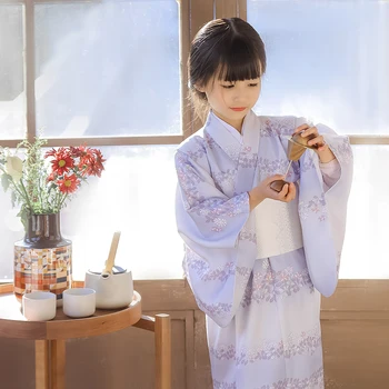 Японское традиционное Кимоно для девочек с принтом ромашек, Ретро Детское длинное платье, Летний халат Юката, Детский костюм для Косплея на Хэллоуин