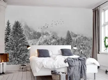 Пользовательские обои простой черно-белый летящий снег лесной фон настенная роспись украшение дома лесная снежная сцена 3d обои