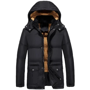 Зимняя флисовая куртка с капюшоном, мужская уличная повседневная теплая парка с хлопковой подкладкой, пальто, мужская ветровка, Верхняя одежда со съемной шляпой