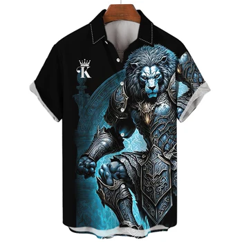 Мужская рубашка, рубашка со львом, 3d Рубашка Для мужчин, Летние Повседневные Пляжные Гавайские рубашки со свирепыми животными, Мужские Рубашки, Уличные рубашки Оверсайз, Праздничный топ
