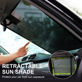 Солнцезащитный козырек для автомобиля, Автоматически Убирающаяся шторка на лобовом стекле, Регулируемый Солнцезащитный козырек, блокирующий тепло и 99% ультрафиолетовых лучей