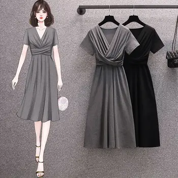 Летняя Новая Женская одежда 2022 Года, Темперамент Тонкий и модный, Плиссированное Однотонное Универсальное простое платье